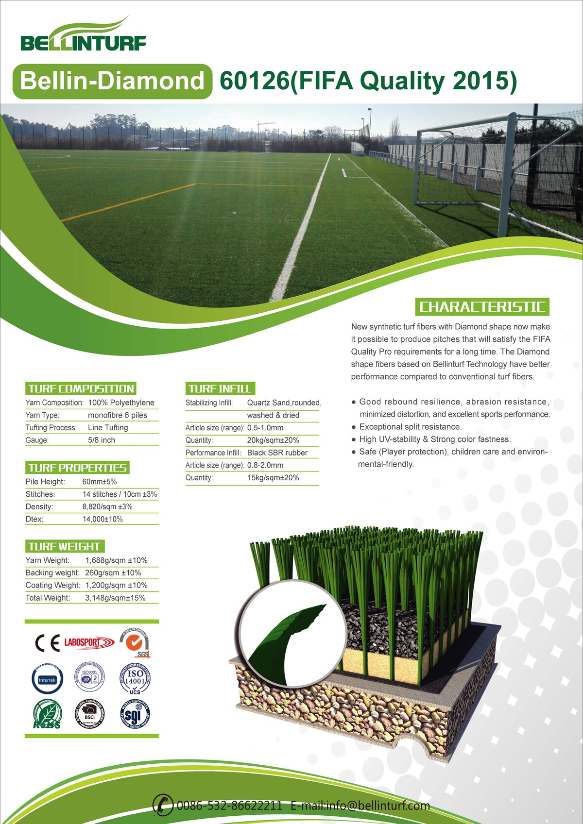Bellin Diamond — Cỏ Nhân Tạo Sợi Kim Cương FIFA Quality Bellinturf